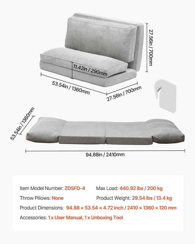 Folding Sofa Bed Foldable Couch Bed with Washable Cover Dark Grey (Full) gallery