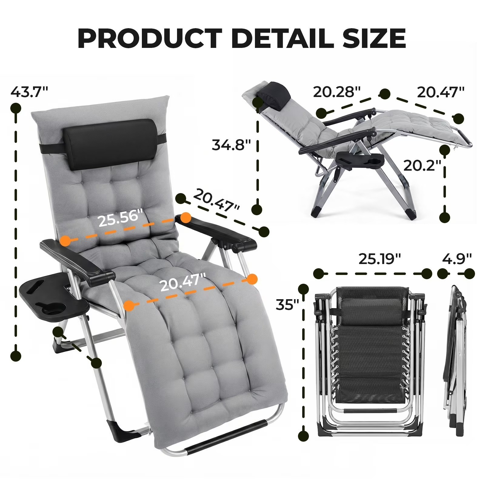 Zero Gravity Chair 440lbs Capacity,Foldable for Outdoor,Outdoor sun lounge chair gallery