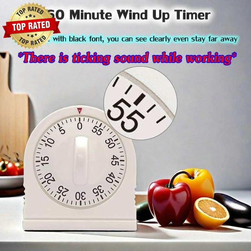 60 Minute Wind up Timer, Visual Mechanical Timer with Loud Alarm Manual Countdow gallery