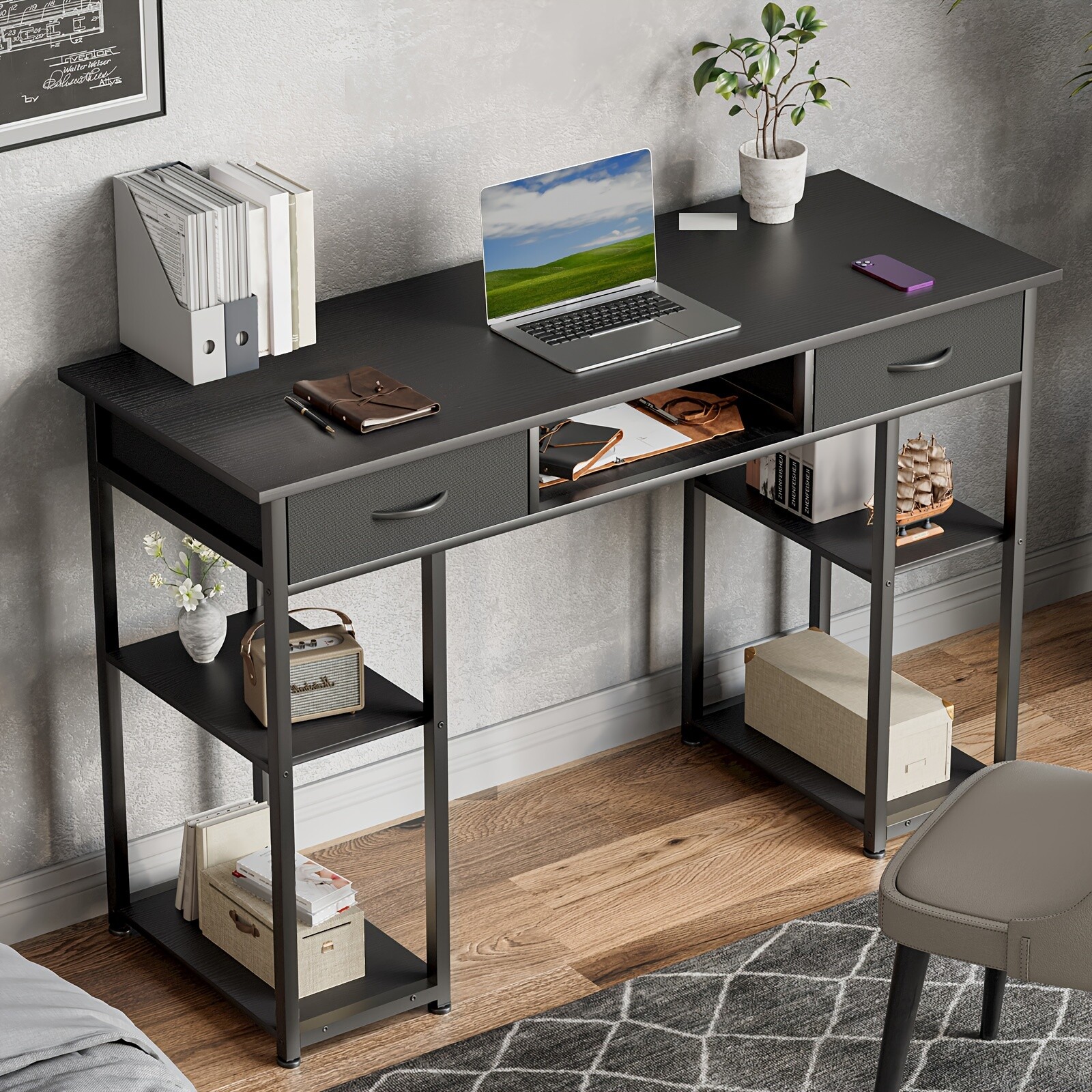 32/48-inch Computer Desk With 2 Fabric Drawers Storage, Keyboard Tray Included gallery