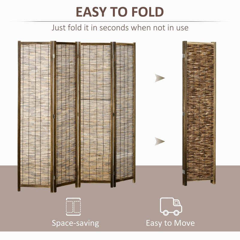 HOMCOM 4 Panel Room Divider 5.5 Ft Tall Portable Folding Privacy Screens Brown gallery