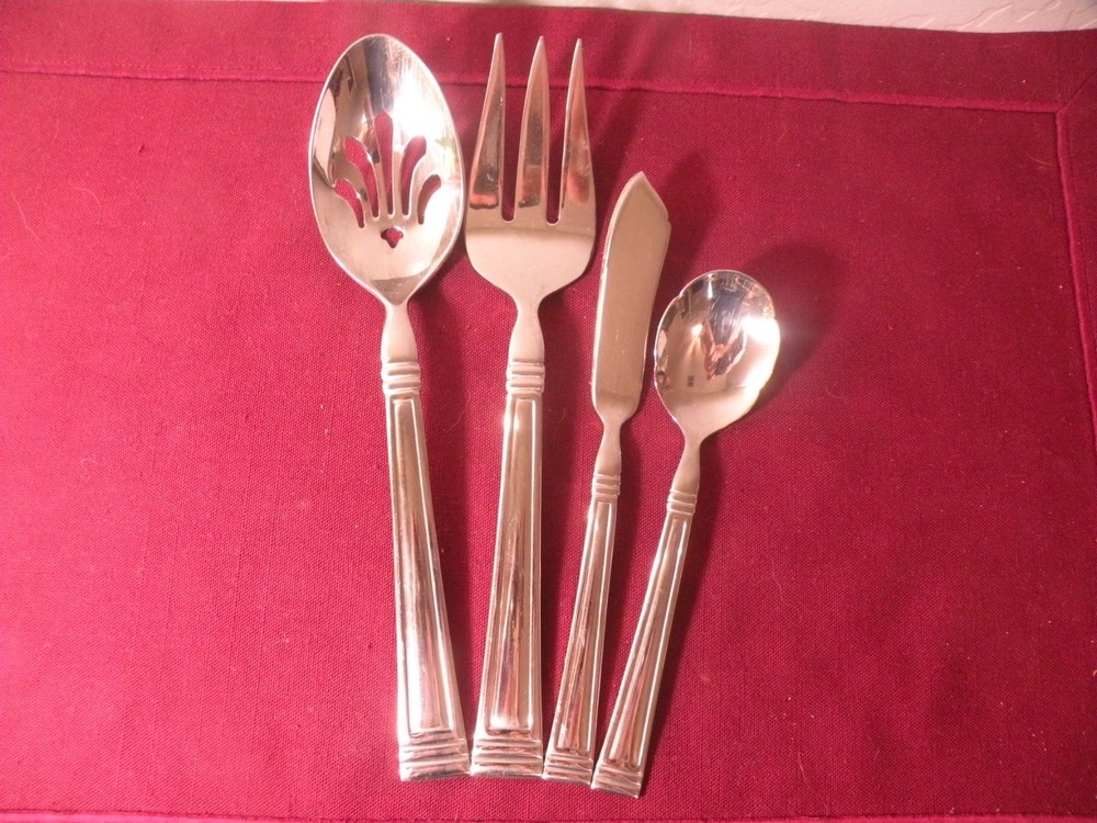 4 Serving Pieces Lenox Esquire 18/10 Stainless Steel Flatware Fork Pierced Spoon