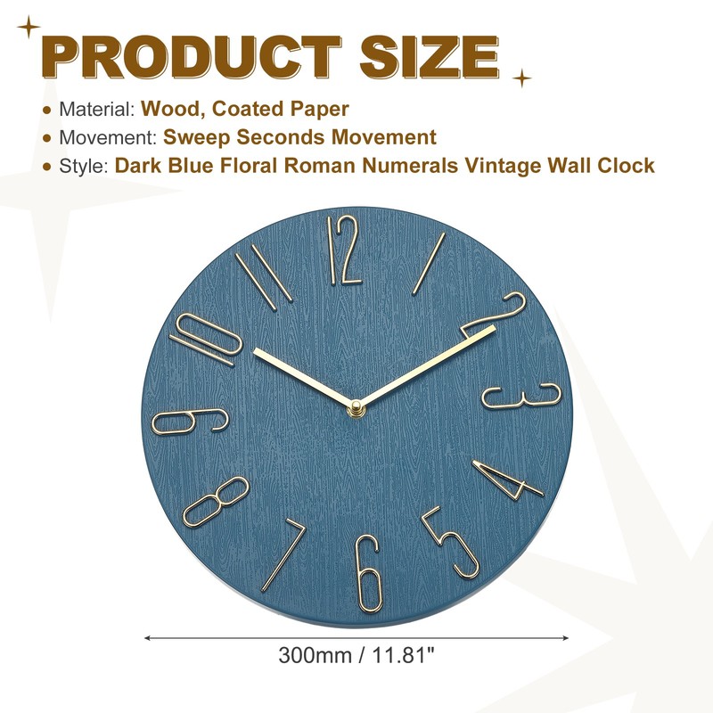 12" Vintage Wall Clock with Arabic Numerals Dark Blue gallery