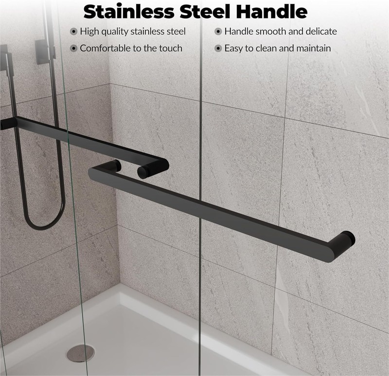Frameless Double Sliding Shower Door 44-48"W x 72"H 5/16 in (8 mm) Thick, Black gallery