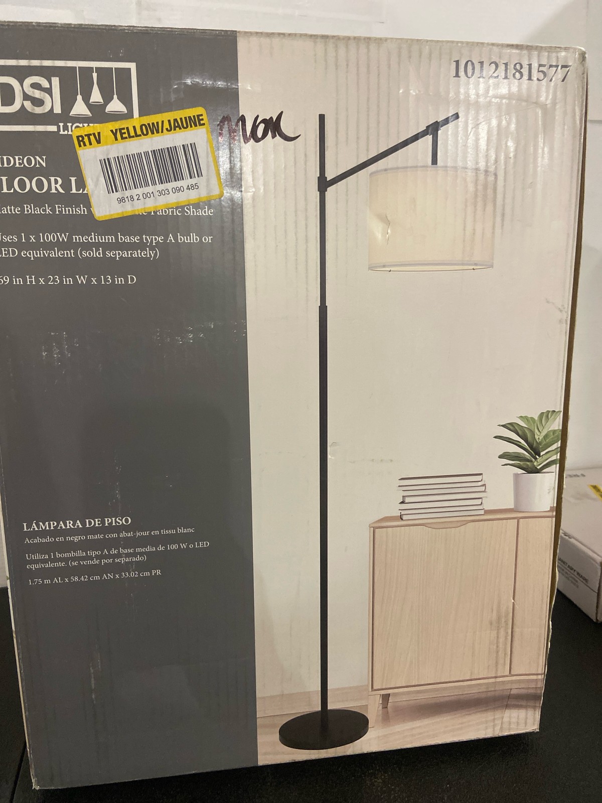Dsi Lighting HD39202A Gideon 69" Matte Black Floor Lamp with White Drum Shade gallery