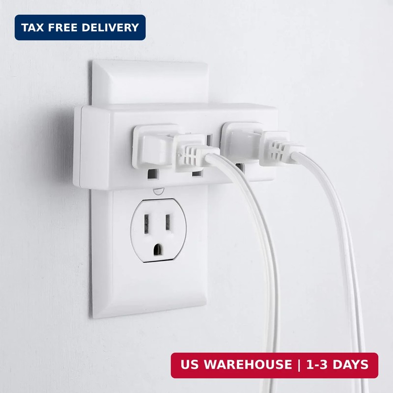 3-Outlet Extender, 2 Pack, Grounded Wall Tap, 3-Prong Adapter, Multiple Plug, Po gallery
