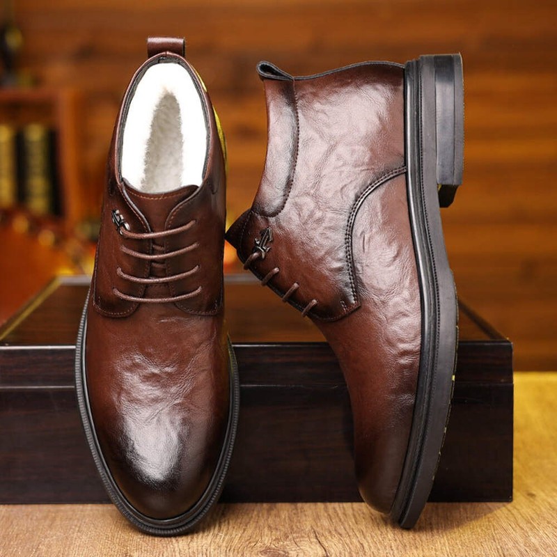 Fleece-lined Extra-thick Insulated High-top Cotton Leather Shoes gallery