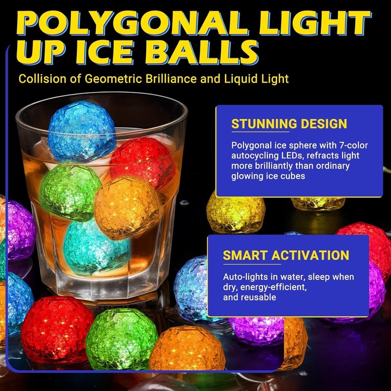 Light Up Ice Cubes, 12 Pack Reusable LED Glow Cubes for Drinks, Water-Acti... gallery