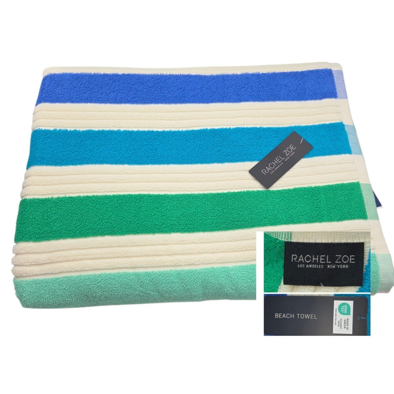 Rachel Zoe Palace Blue Striped Oversized Beach Towel 40x70 Multi Spring Summer gallery