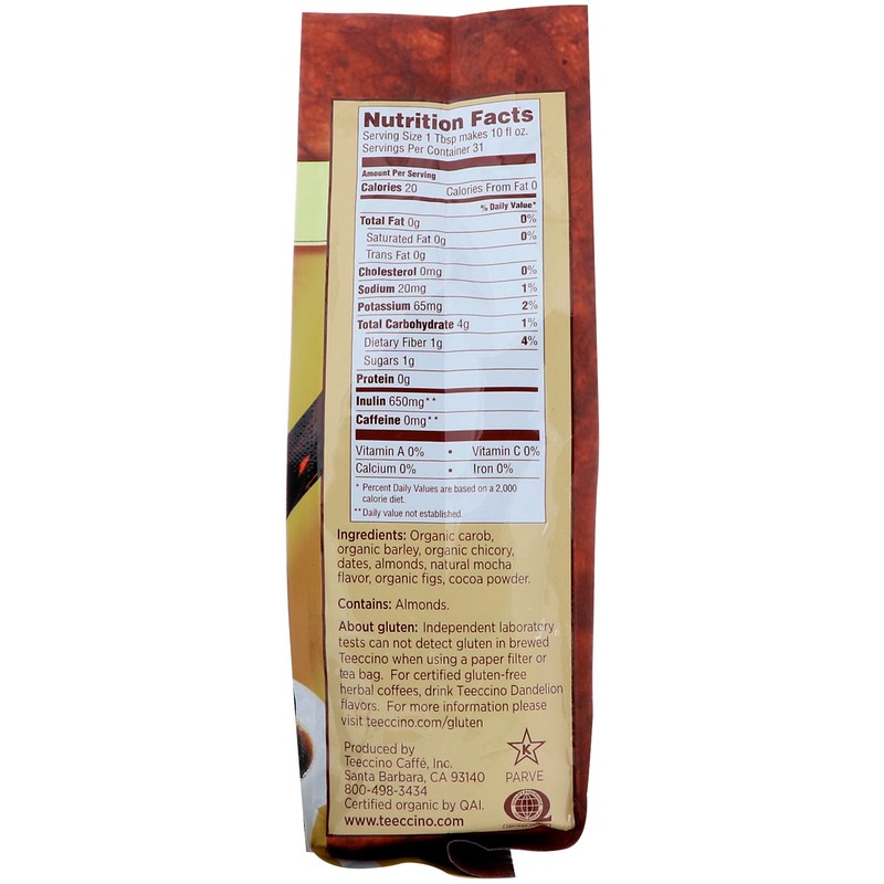Teeccino Mocha Medium Roast Coffee Caffeine Free 11 oz 312 g Caffeine-Free & gallery