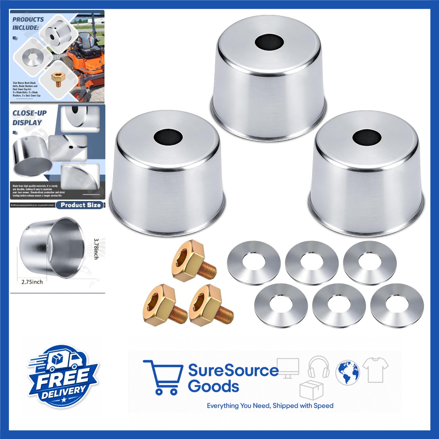 Mower Deck Blade Bolts, Washers & Dust Cover Cap Set for Kubota Tractors ZD ZG gallery