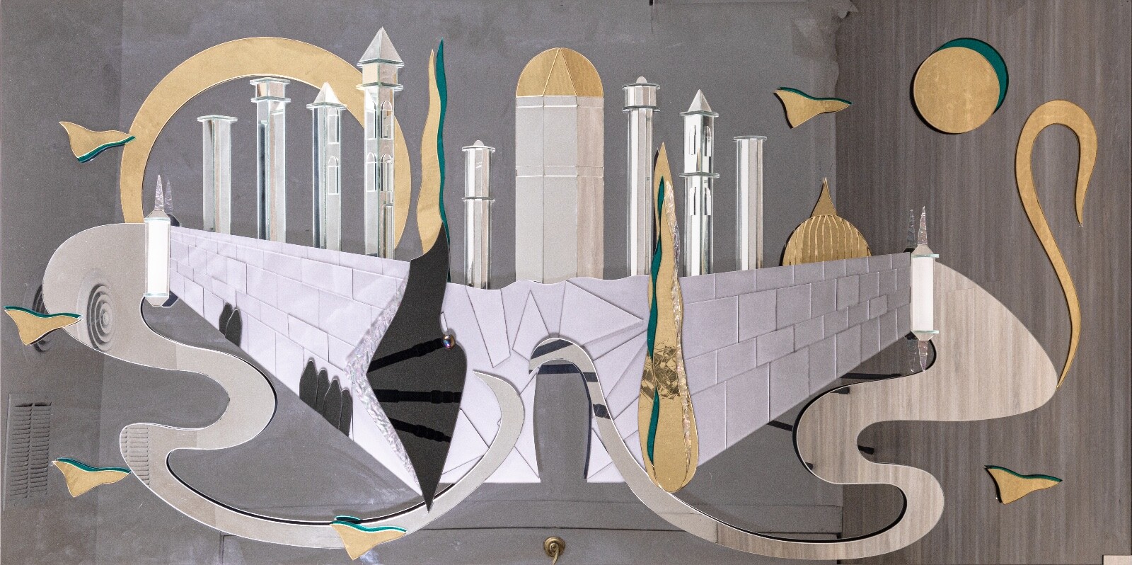 Harvard Reflections Fantasy Cityscape Contemporary Sculptural Mirror Art 80s gallery
