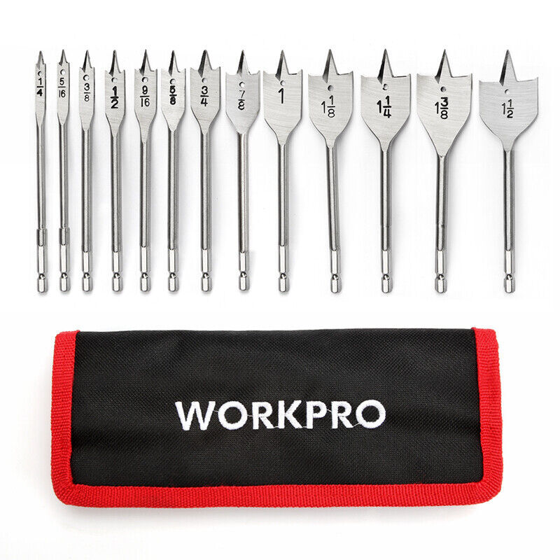 WORKPRO 13-Pieces Spade Drill Bit Set Alloy Steel with Nylon Storage Pouch gallery