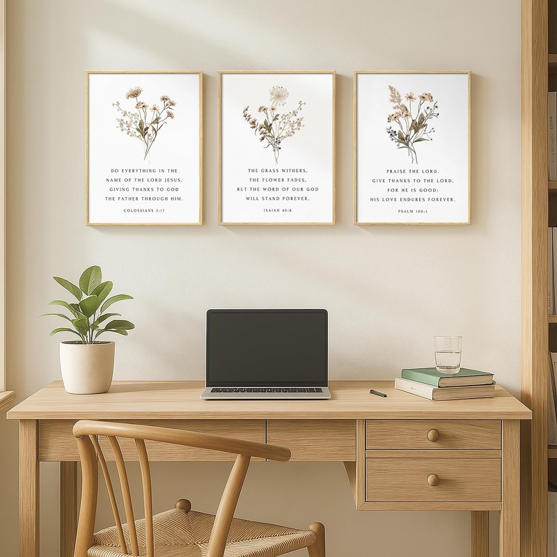 Framed Christian Scripture Wall Art Set of 3, Wildflower Floral Bible Verse P... gallery