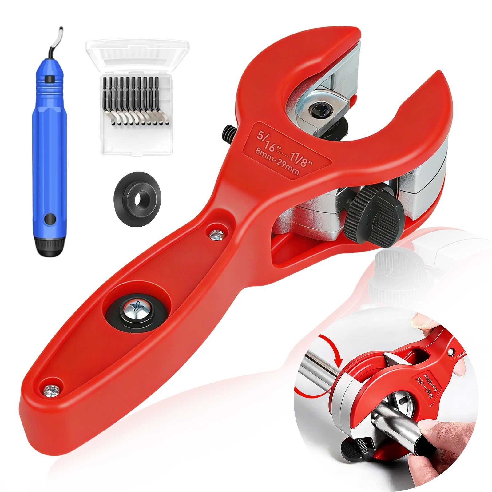 Ratcheting Tube Cutter+Deburring Tool Set for Copper PVC Pipe HVAC Plumbing Auto gallery