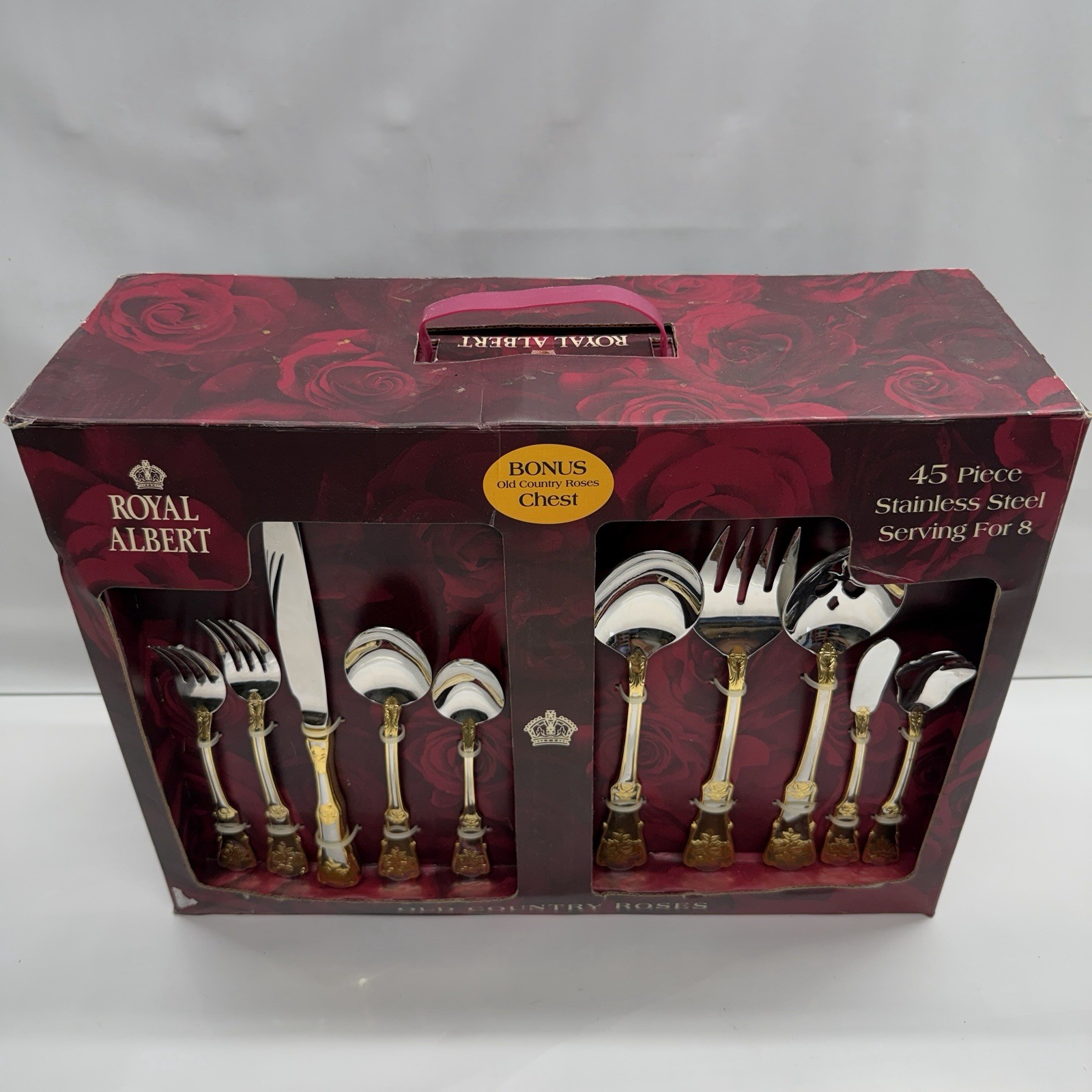 Royal Albert Old Country Roses 45pc 8 Serving Flatware Chest Stainless Steel NEW gallery