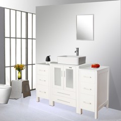 48 inch Bathroom Vanity Set Side Table Ceramic Vessel Sink Faucet Mirror Combo