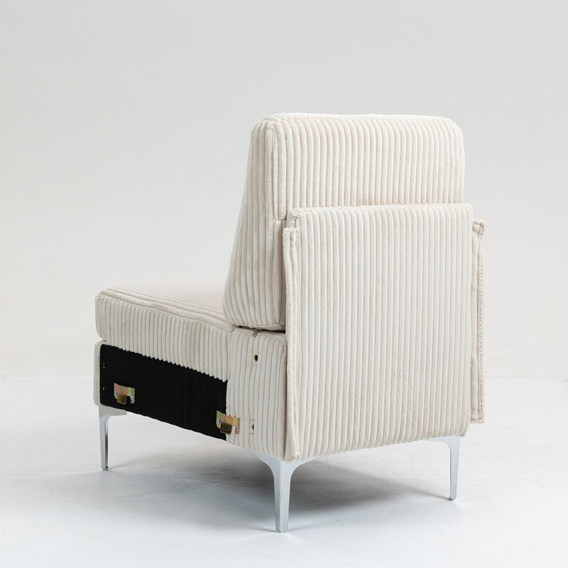 Single Modular Armless Sofa Chair w/ Back Cushion, Corduroy Beige Sectional Seat gallery