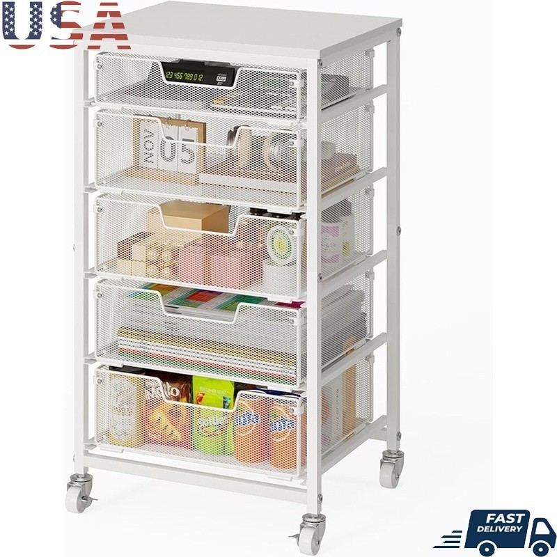 5 Drawer Rolling Storage Cart Utility W/ Metal Frame & Lockable Wheels New gallery