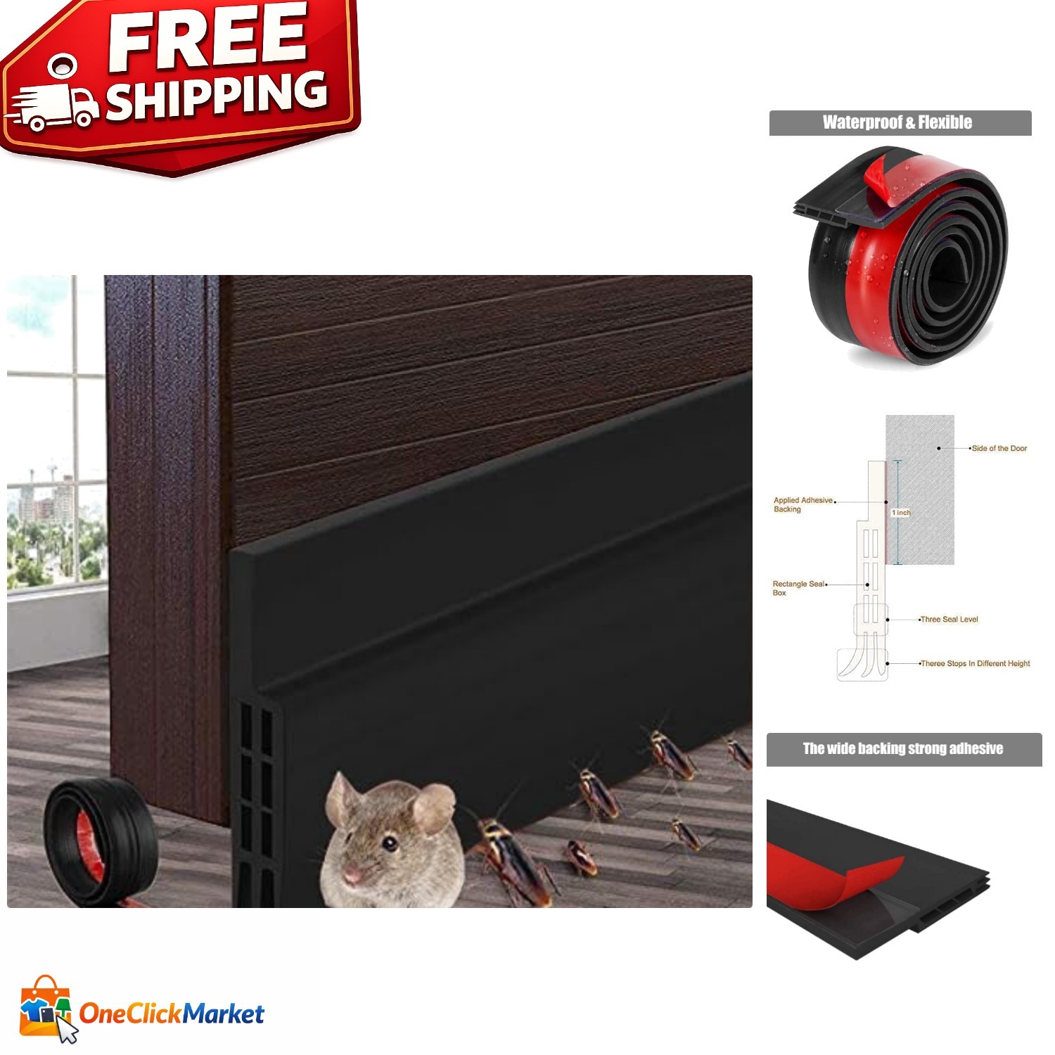 Efficient Door Draft Stopper - Soundproof & Energy-Efficient, 2" x 39", Black gallery