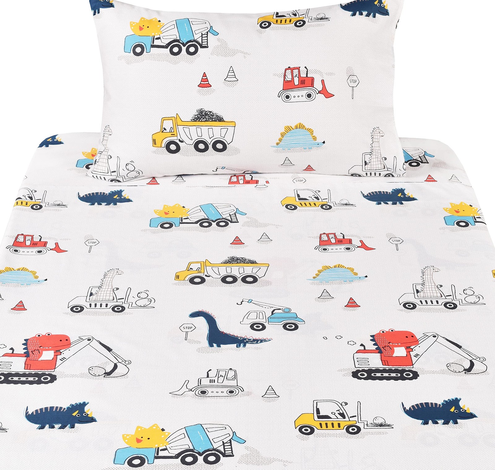 Dinosaur Construction Work Digger Cars Vehicle Cute Cozy Fun Twin Sheet Set f... gallery
