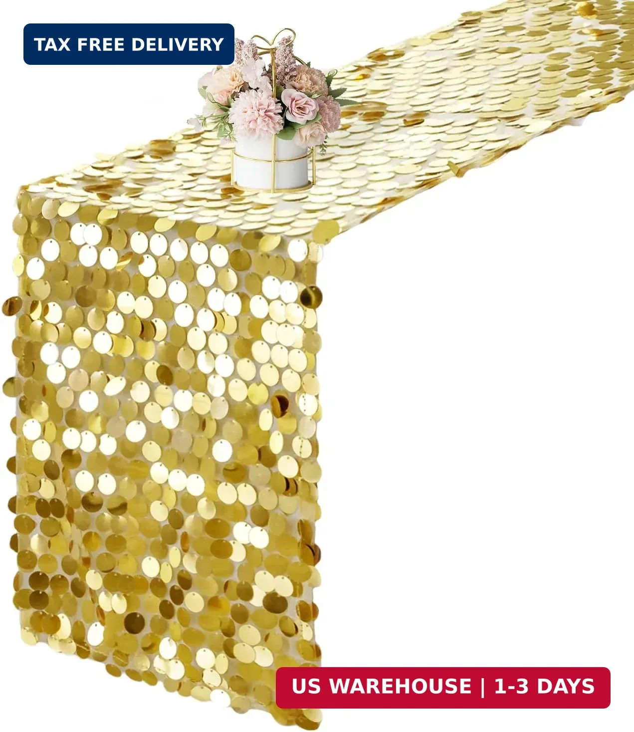 12 x 108 Inch Gold Sequin Table Runner Glitter Rectangle Big Sequin Table Runner gallery