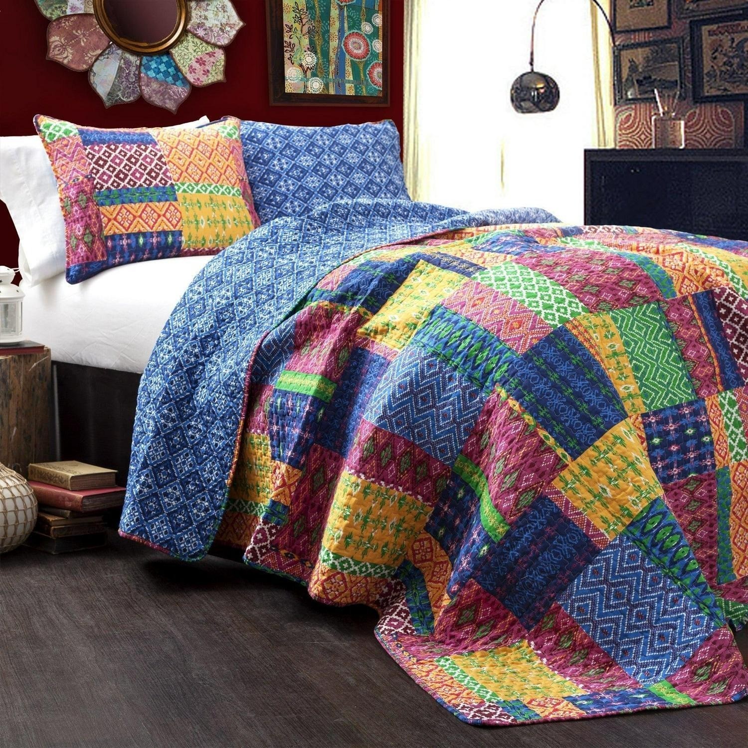Colorful 3-Pc Quilt Comforter Set,2 Shams, Cotton w Polyester Fill - King gallery