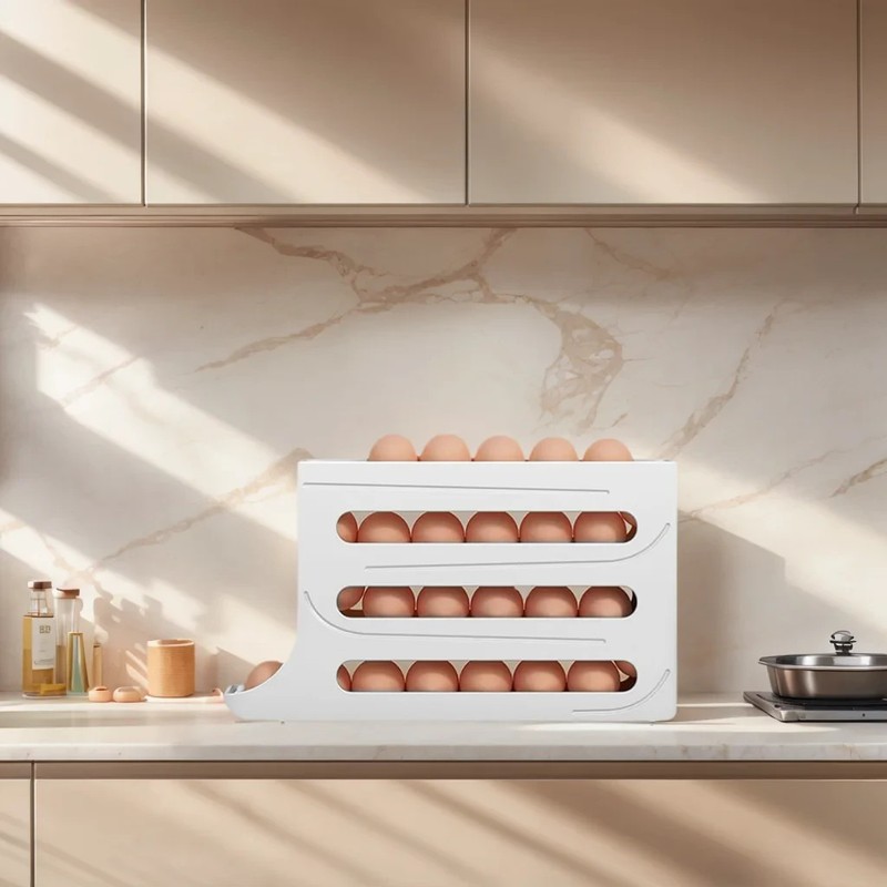Automatic Rolling Egg Dispenser Organizer for Refrigerator 4-Tier Space-Saving gallery