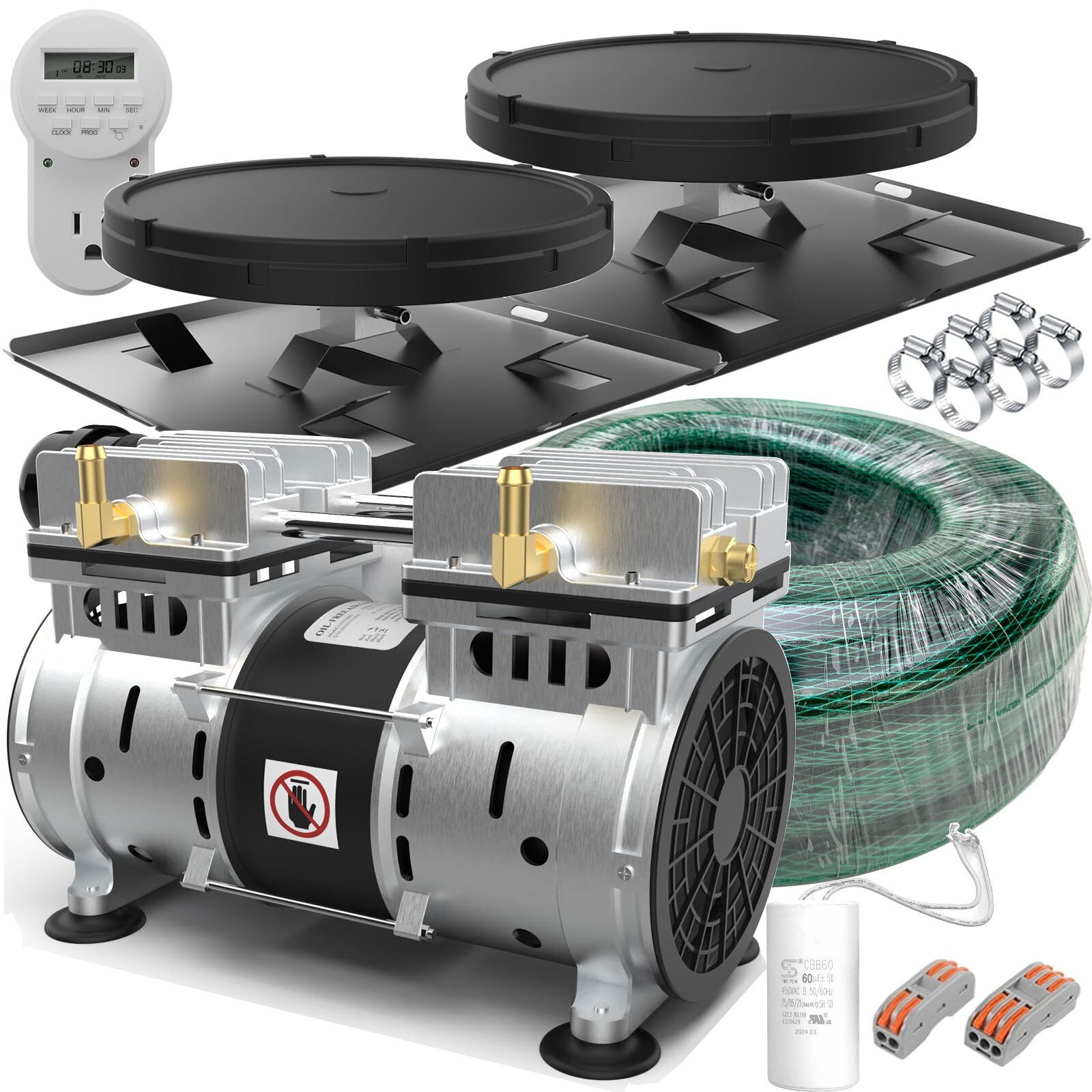 Pond Aerator Lake Aeration System 3/4Hp 100' Weighted Tubing 2 Diffuser & Timer gallery