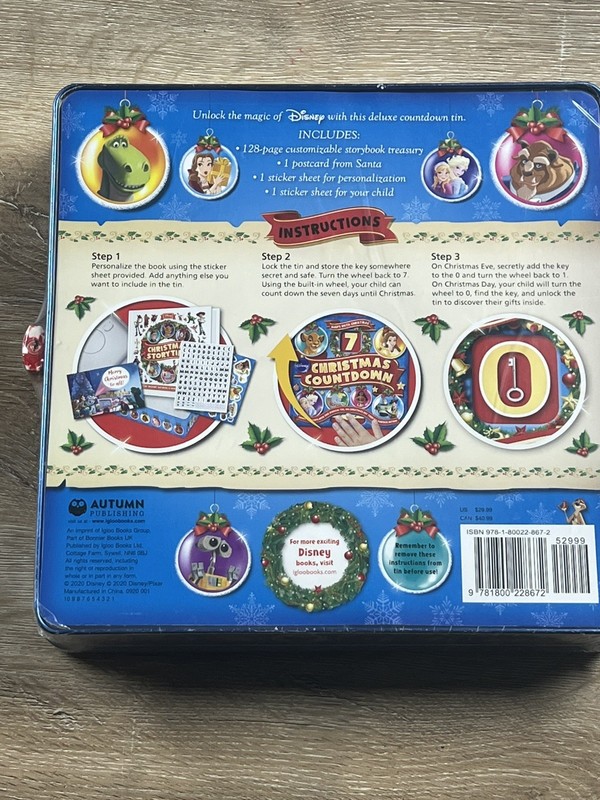 Disney 7 Days Until Christmas Countdown Advent Book Locking Tin & Stickers New gallery