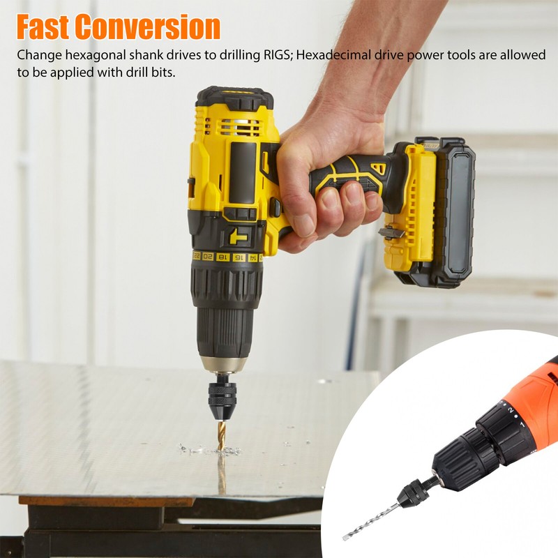 2x Keyless Chuck Conversion 1/4" Hex Shank Adapter Drill Bit Quick Change Driver gallery