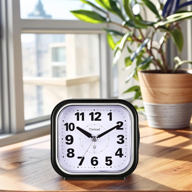 Tinload 4.3" Silent Analog Alarm Clock Big Numbers Battery Operated Black Square gallery