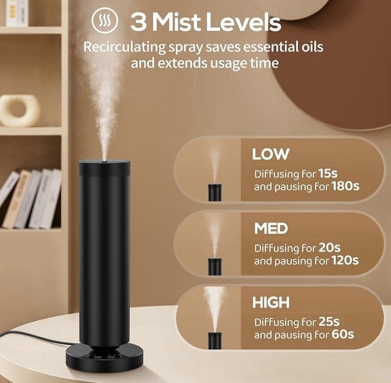 Dakomoda Waterless Electric Diffuser 3-30ML Essential Oils Covers 1000Sq Black gallery