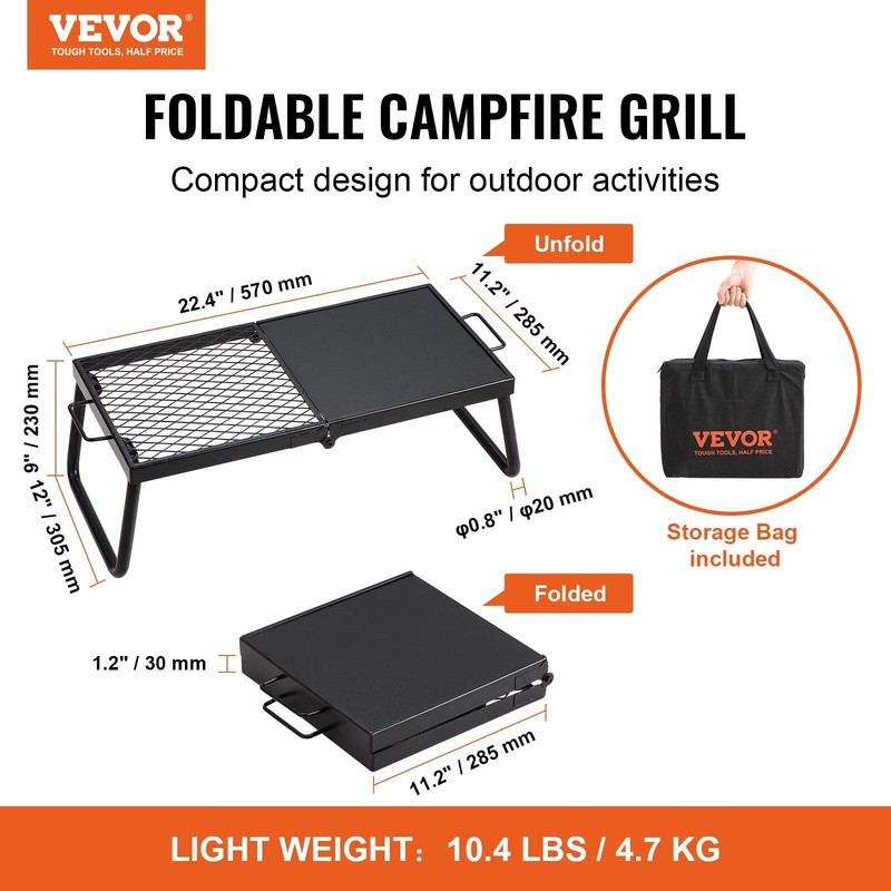 22.4" Outdoor Campfire Grill - Foldable Heavy Duty Cooking Grate with Legs gallery
