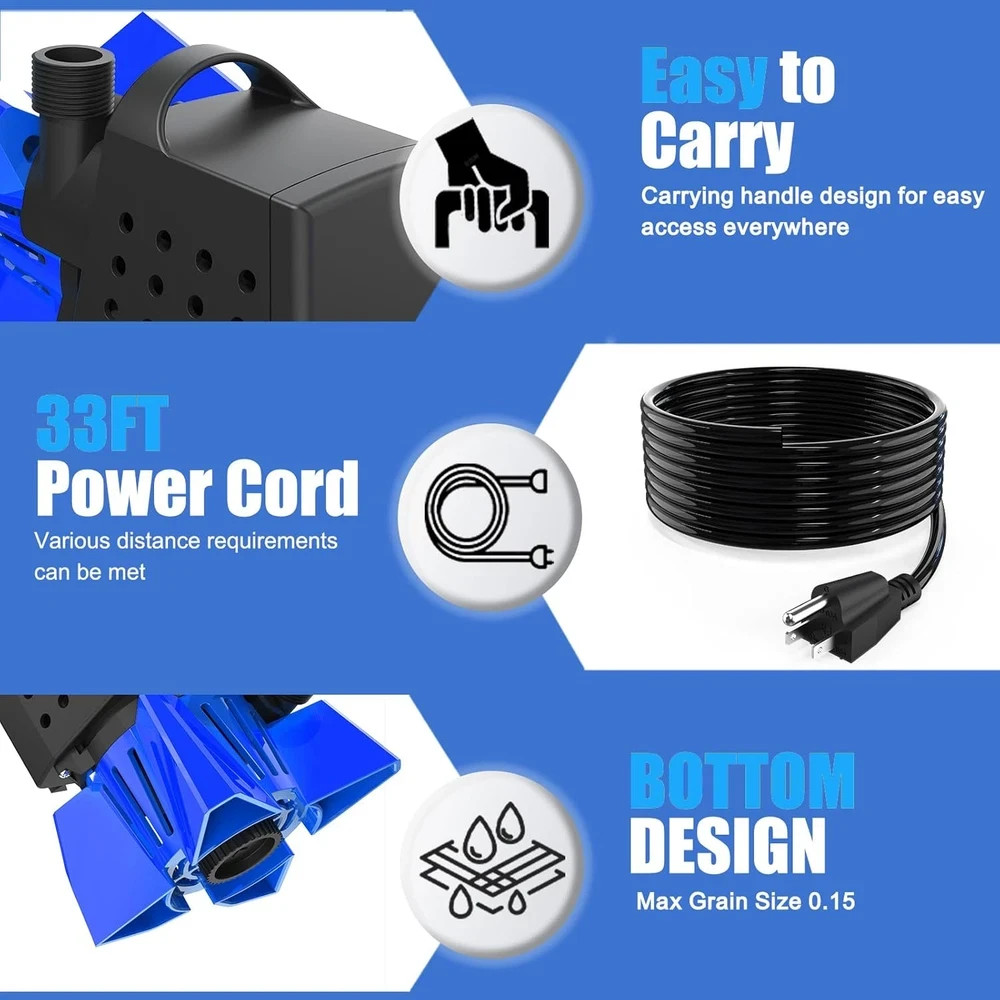Pond Pumps -2HP 3500GPH Pool Cover Pump with Filter Bag and 33 FT Cable, Submers gallery