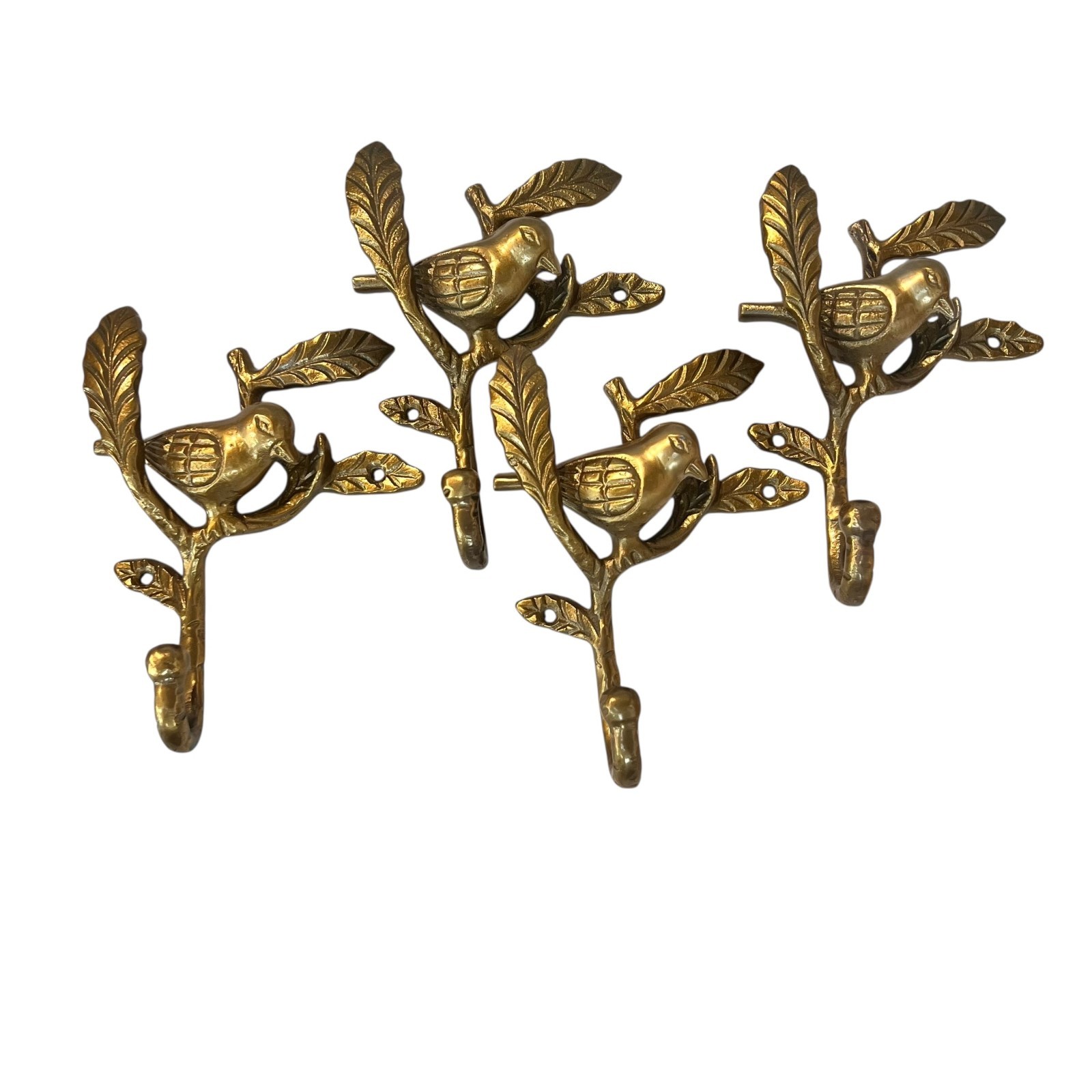 Underbrush Bird Wall Hook Brass Tone Bohemian Style Metal Decorative 4 pc. Set gallery