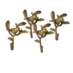 Underbrush Bird Wall Hook Brass Tone Bohemian Style Metal Decorative 4 pc. Set