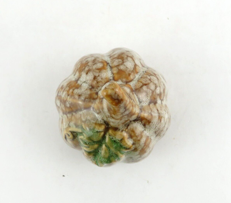 Ceramic Pumpkin w/ Leaf -Brown Speckled Glaze- Fall Seasonal Home Decor 4" Tall gallery