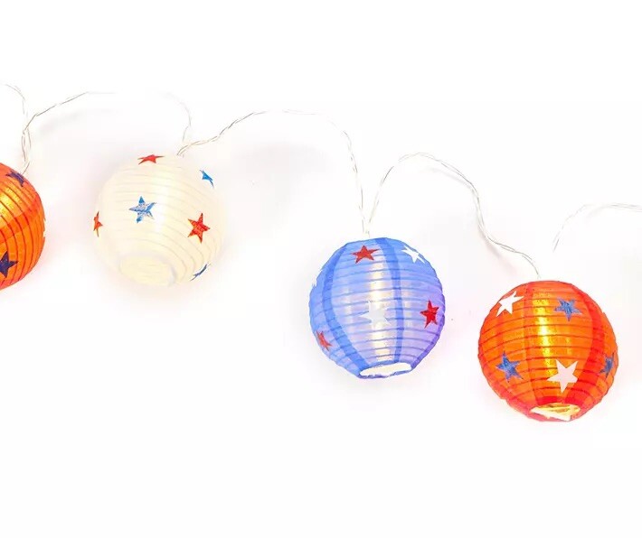 Stars And Stripes Red White Blue Lantern Style String LED Lights 10 Ct gallery