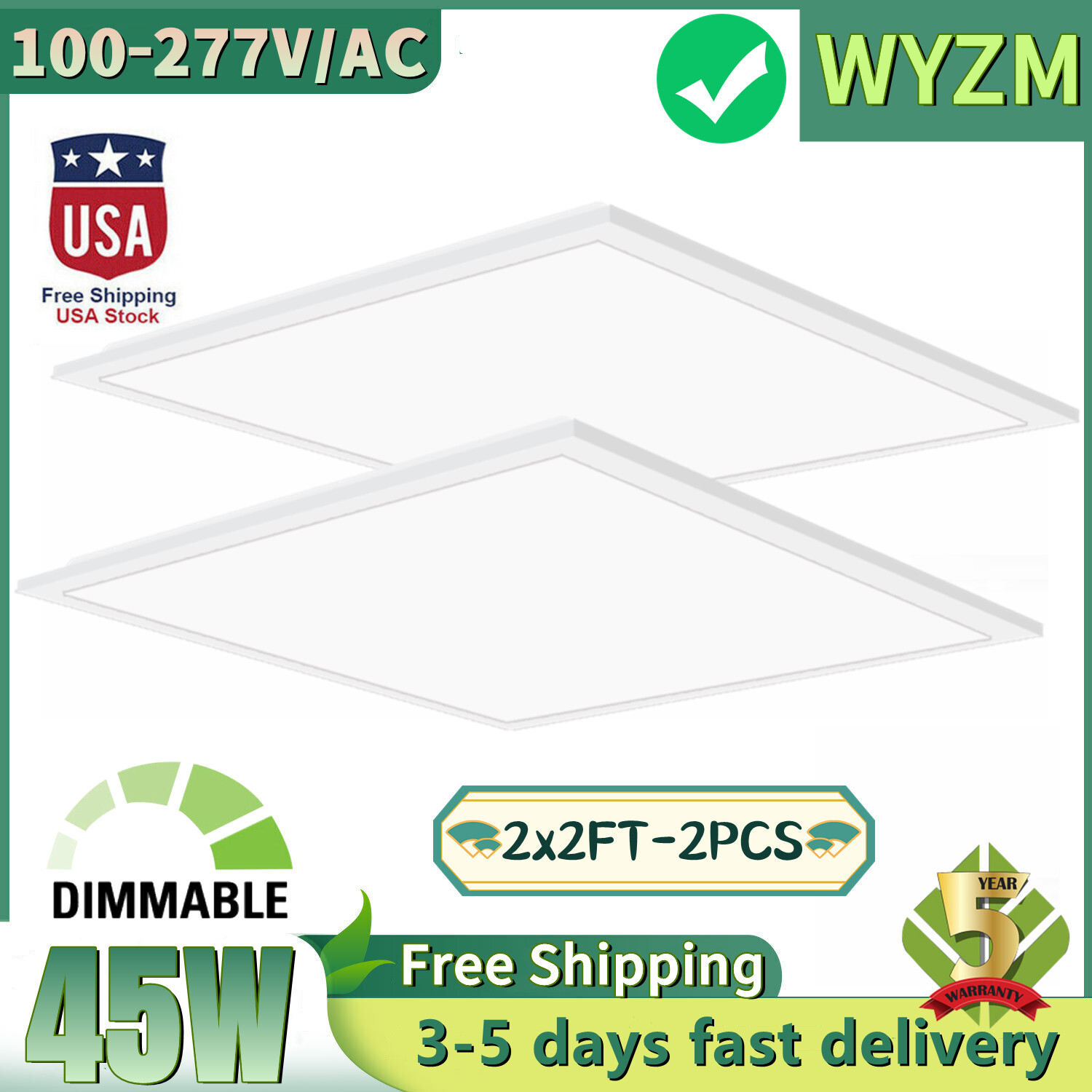 LED Panel Lights 2x2FT,Dimmable 0-10v Flat Panel Ceiling Panel Light 5500k white gallery