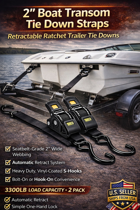 Trailer & Work Cargo Self Retracting Tie Down Straps – 3300LB 2" Wide (Pair) gallery