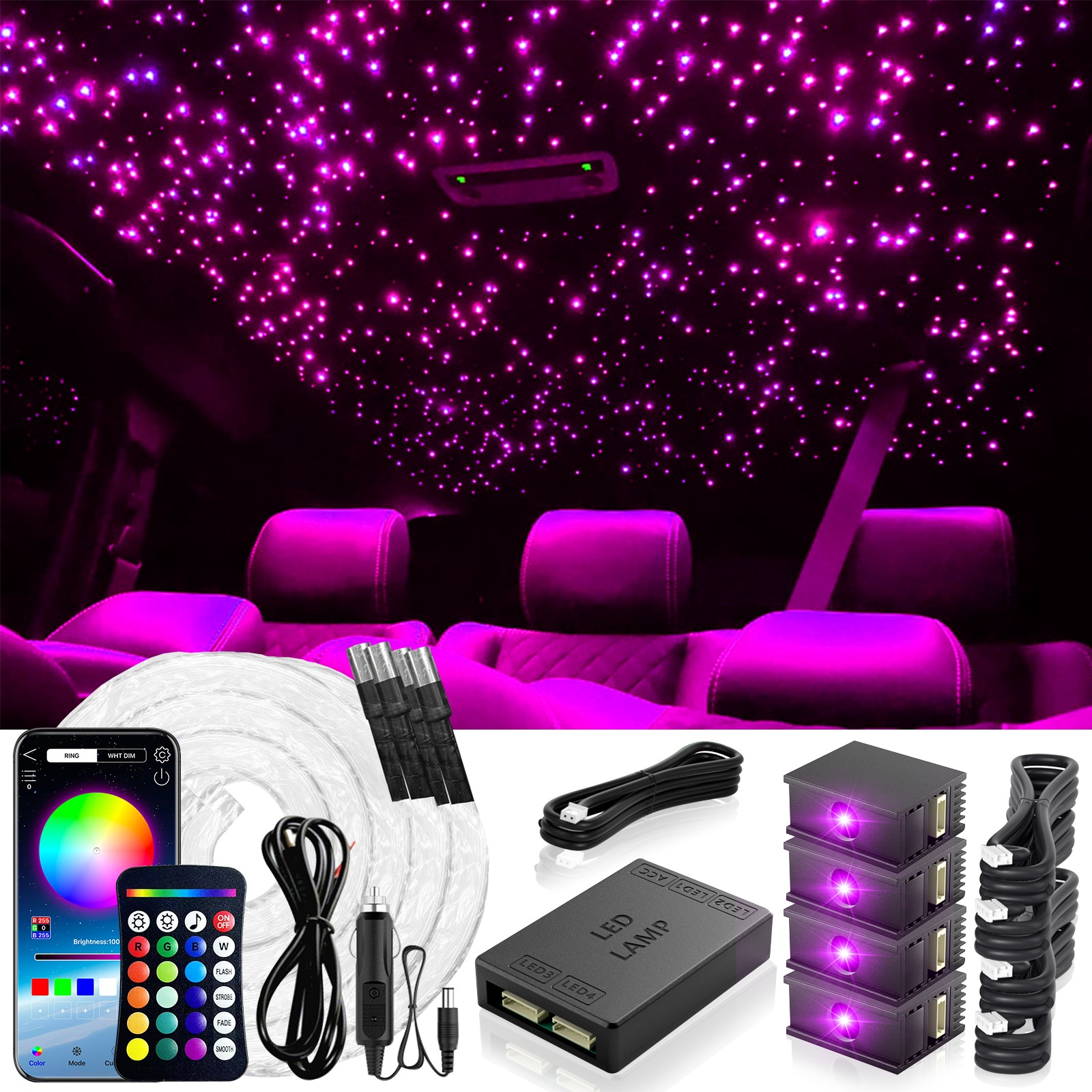 Starlight Headliner Kit Split 16W 800Pcs 0.02In 4.9Ft Car Theaters Lighting RGBW gallery