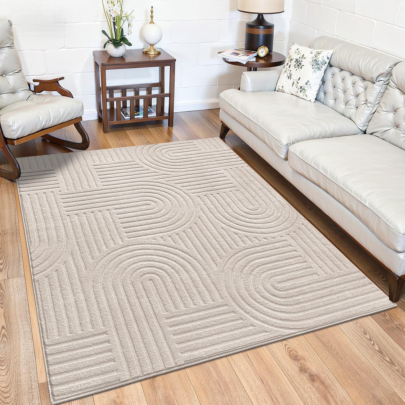 Soft Cozy Fluffy Arch Pattern High Low Pile Area Rugs 4'x6' Non Slip Washable... gallery