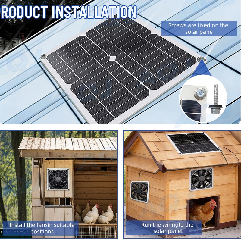 Solar Powered Fan Kit 30W Solar Panel Waterproof DC Exhaust Fan for Chicken Coop gallery