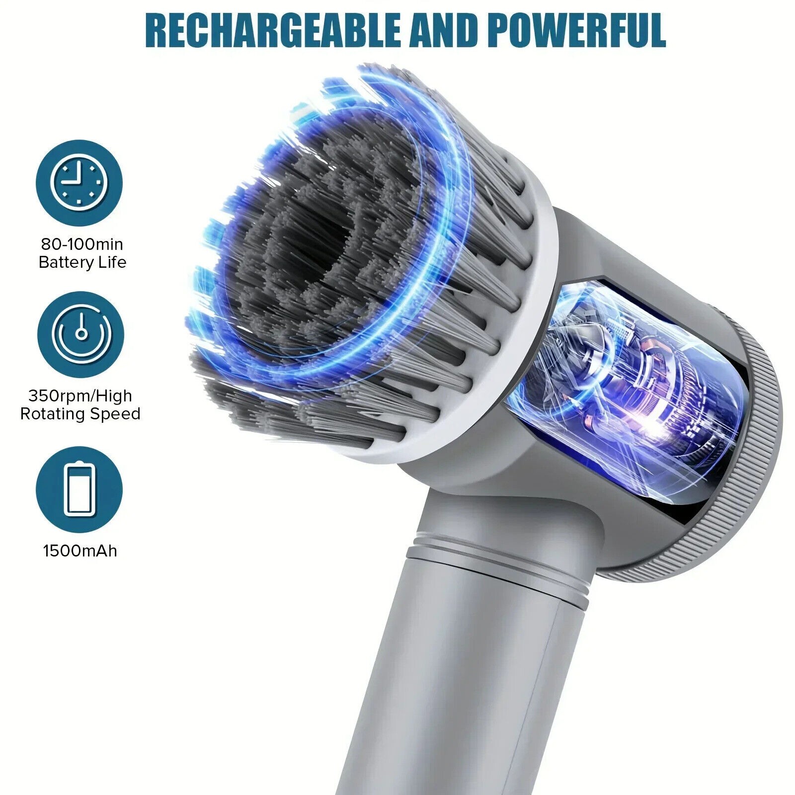 Electric Spin Scrubber - Cordless Rechargeable Cleaning Brush with 6 Brush Heads gallery