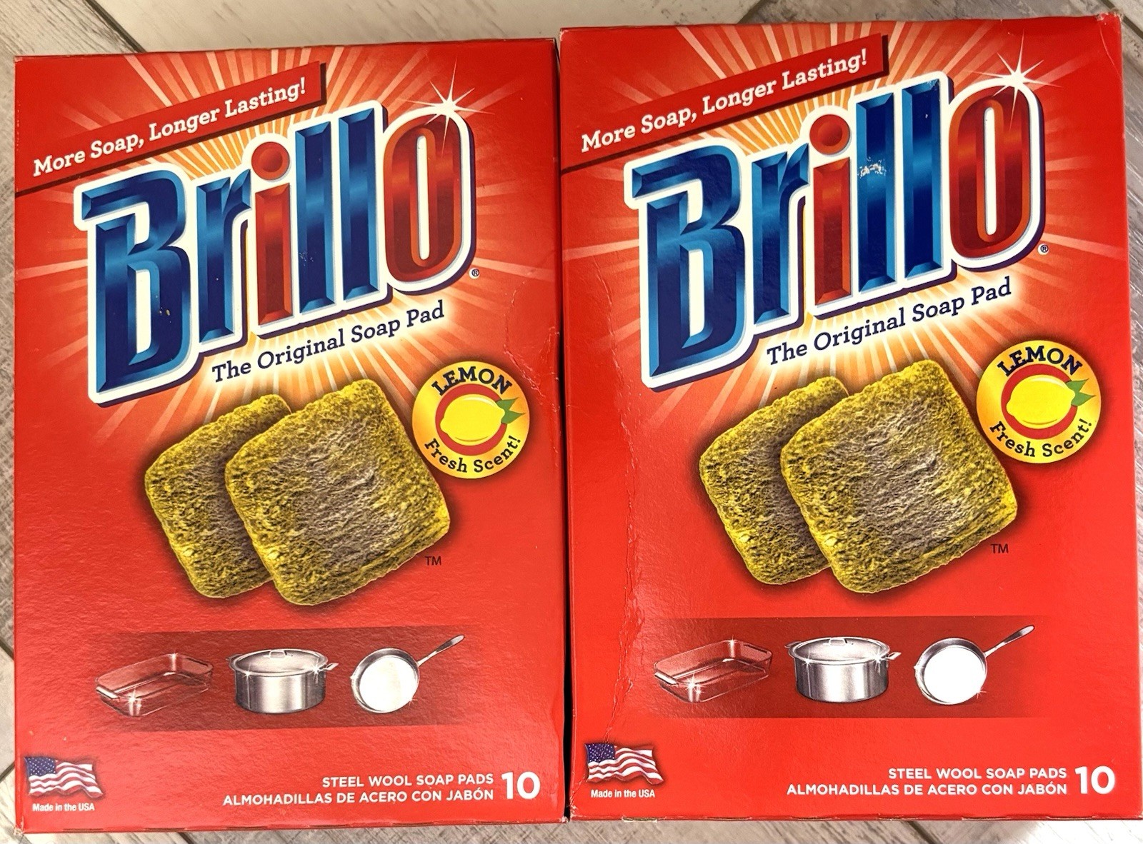 NEW SEALED 2 Boxes Brillo Steel Wool Soap Pads Lemon Fresh Scent 10/Box=20 Pads gallery