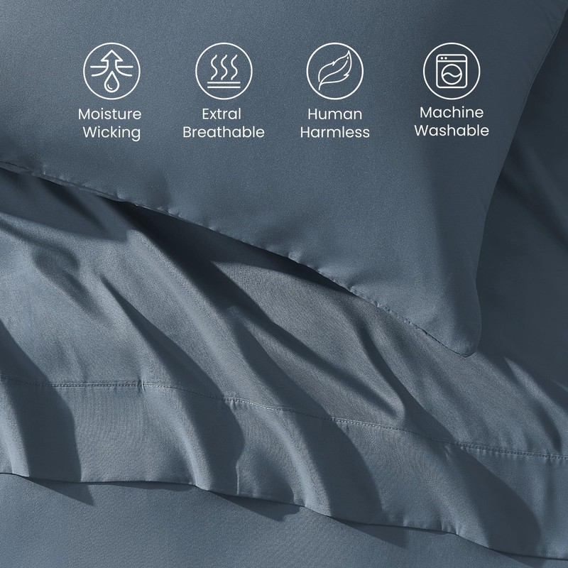 SLEEP ZONE Super Soft Cooling King Bed Sheets Set 4 Piece - Easy Care Fitted Fla gallery