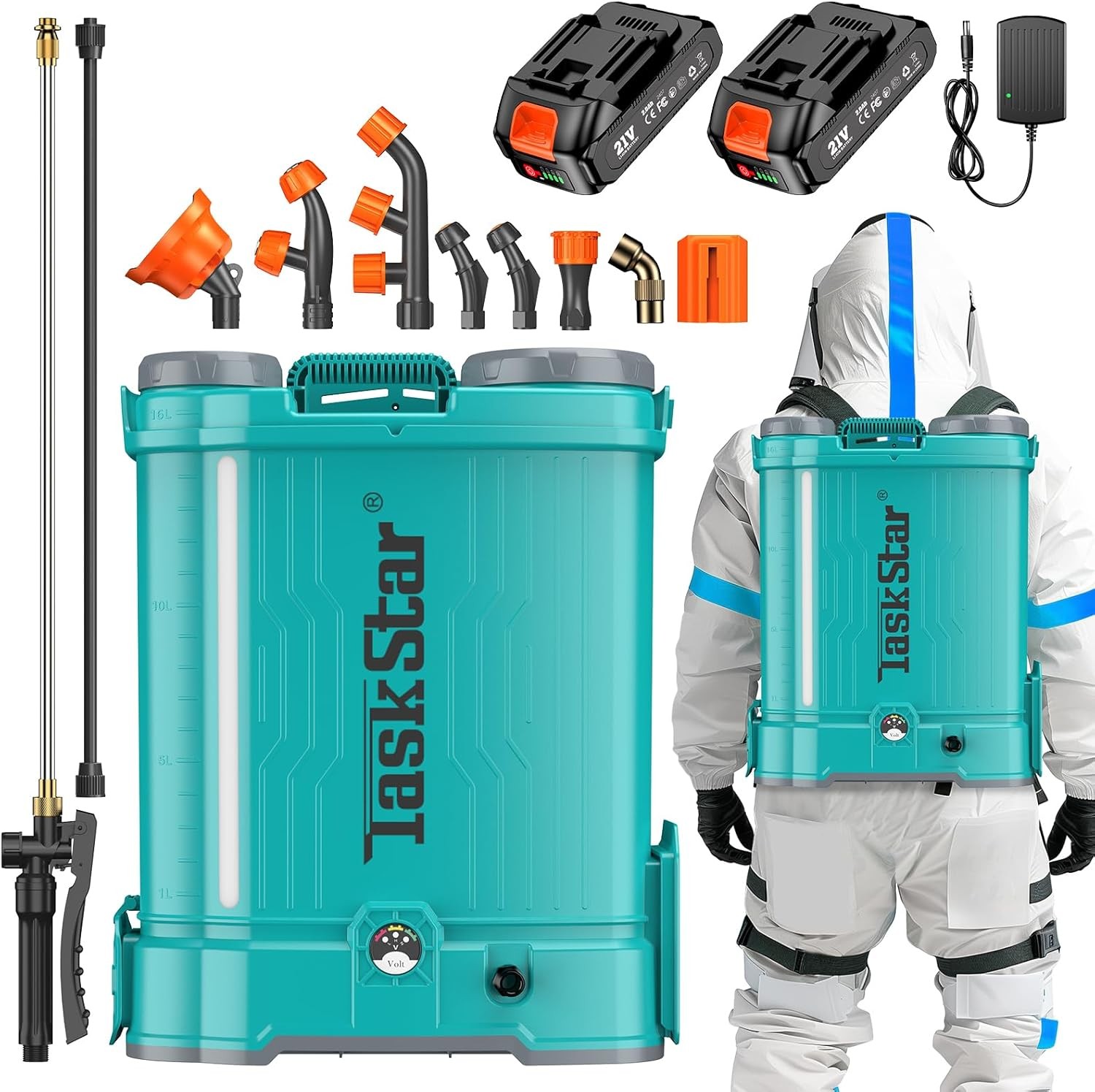 TaskStar 4 Gal Electric Backpack Sprayer 21V Cordless 2*2.0 Ah Battery & Charger gallery