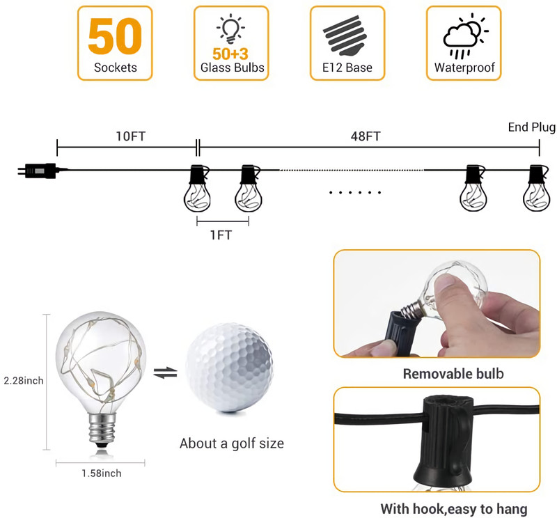 59FT LED String Light with 50 Lights for Patio Garden Backyard Party Yard Deck gallery