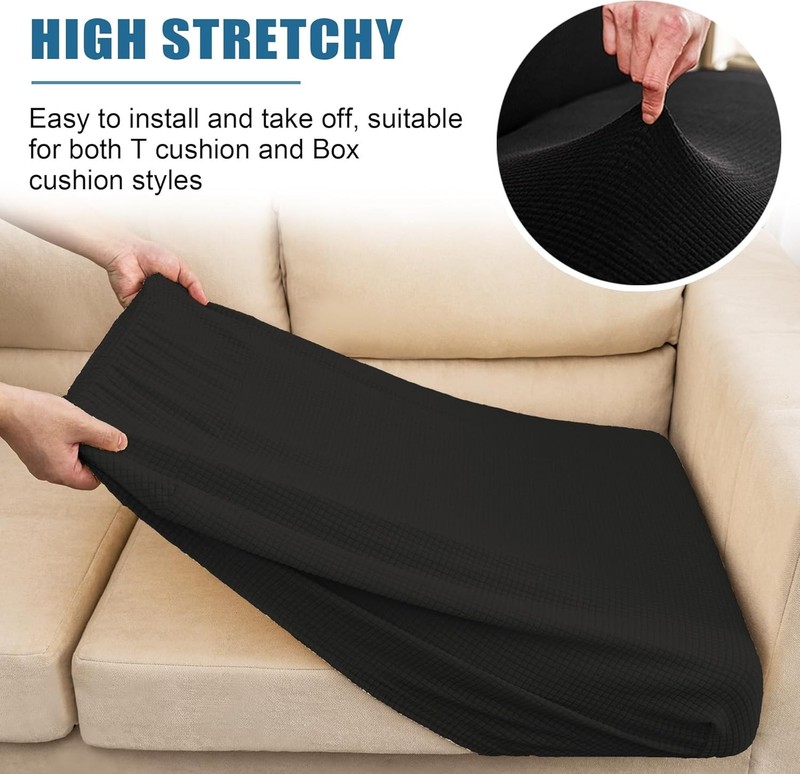 Stretch Spandex Sofa Cushion Cover - Modern Black, Easy Care, Reversible Design gallery